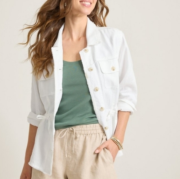 Coldwater Creek Linen Casual Chic White Jacket Drawstring - Picture 1 of 14